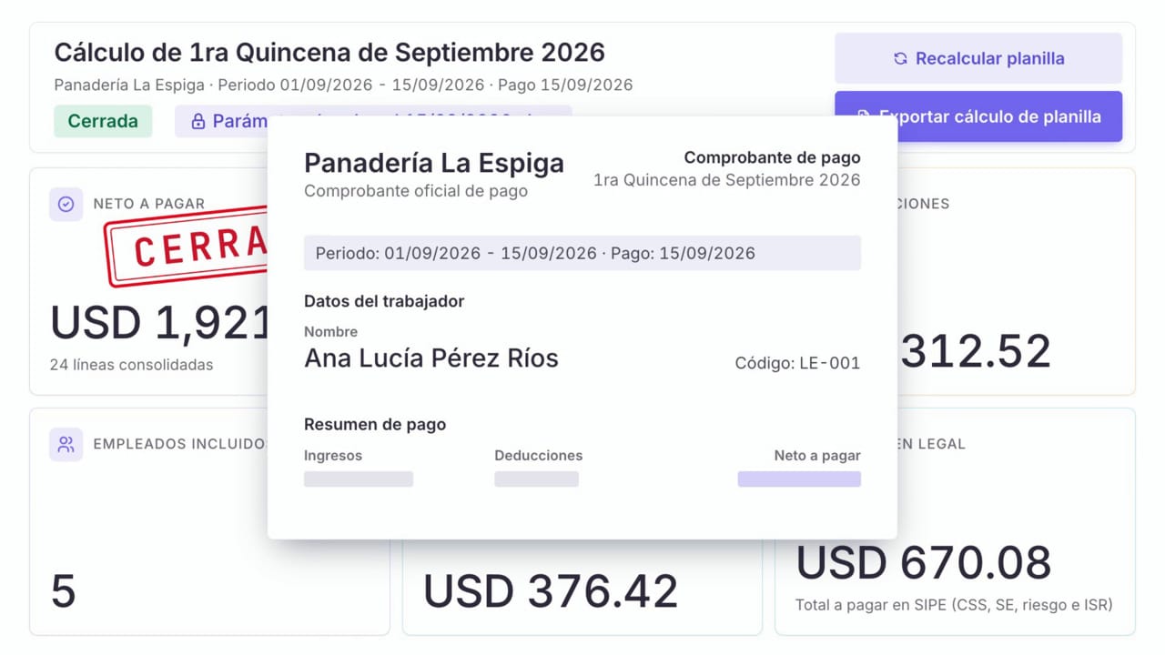 El cálculo se cierra y se exportan los cinco archivos